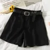 Summer Fashion Denim Shorts Belt High Waisted Elegant Jeans Wide Leg Short Feminimos Korean Causal Bottoms 6H734 210603