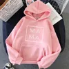 Felpa con cappuccio da donna Spaccate Mama Stampa Donne oversize Tops Pinks Tops Ladies Long Casual Casuad Pullover Clotherst 201203 201203