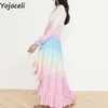 Yojoceli elegant v neck floor-length dres Summer casual sweet tassel gradient female vestidos 210609