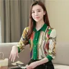 vintage fashion printed silk shirts womens designer long sleeve runway casual blouses plus size elegant office ladies spring autum215N