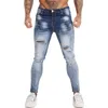 GINGTTO Jeans Men Elastic Waist Skinny Jeans Men Stretch Ripped Pants Streetwear Mens Denim Jeans Blue 220212