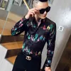 Yüksek Kaliteli Rahat Erkekler Gömlek Uzun Kollu Dreats Gömlek Slim Fit Camisa Masculina Streetwear Gece Kulübü Parti Balo Erkek Giyim 210527