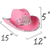 Berets Western Cowboy Caps Pink Cowgirl Hat For Women Girl Tiara Holiday Costume Party Feather Big Crown Acces Q7B0