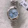 Relógios de aço ST9 40MM Conjunto de diamantes Mostrador azul Gelo Movimento mecânico automático Vidro de safira Presidente Relógios de pulso masculinos de aço inoxidável