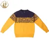 2021 Autumn Winter Fashion O-Collar Three-Color Stitching Sweater for Boys Warm Wool 3-7 Year Coat Kids Sweaters 210308