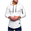 Autumn And Winter Men's O-neck T-shirts Hooded Solid Long Sleeve T-shirt men zipper Arc Hem Male Clothing Tops Gyms Tee 210603