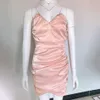 Roze mode dames avondfeest mini jurk sexy mouwloze strapless vouwen bodycon herfst vrouwelijke kleding 210527