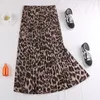 Imprimé plissé femmes rétro élégant taille haute jupe Femme a-ligne longues femmes léopard jupes pour dames 210309