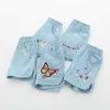 Summer Casual 2 3 4 6 8 10 12Years Children Embroidery Flower Cotton Pocket Denim Blue Shorts For Small Baby Kids Girls 210701