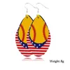 New Fashion Independence Day Women Dangle Earrings Jewelry Gifts Baseball Football Softball Sport PU Leather American Flag Earrings GGA4218