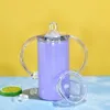 Локальный склад! Сублимационные блеск 12oz Sippy Cups Cups кружки с двумя крышками белые пробелы прямые детские тумблеры из нержавеющей стали двойные стены изолированные вакуумные бутылки DIY