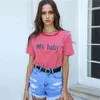 女性のカジュアルレタープリントクロップ撮影トップシャツTumblr Red Striped Cotton Tshirt Fashion Summer Summer Loose Cute Top Tee T200110