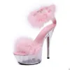 Ragazze Nightclub Party 15cm Tacco alto Sandali con zeppa in cristallo per le donne Sandalia Feminina Pelliccia artificiale Sandali trasparenti Scarpe J2023