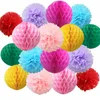 Décoration de fête 16pcs / Set Mix Papier de soie Pompons Boules en nid d'abeille Pom Poms Guirlande de table pour anniversaire Baby Shower Festival de mariage Decorat