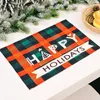 Tovagliette scozzesi natalizi Tappetini a quadri rossi e neri Tovaglietta all'americana con fiocco di neve per la decorazione della tavola da pranzo per feste invernali