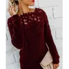 Women Autumn Winter Fleece Pullover Sexy Lace Hollow Out Plush Sweater Slash Neck Knitted Sweater Oversized Tops Casual Jumpers X0721