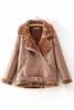 Winter Women's Leather's Thick Lapels de mangas compridas Uma jaqueta quente Moda Cinto de temperamento casual com cor sólida algodão casaco feminino