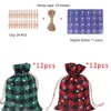 24pcs/set Christmas Advent Calendar Countdown Jute Candy Bag Drawstring Linen Bundle Pocket Diy Xmas Calendrier Gift