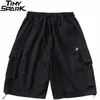 Hip hop streetwear cargo shorts brev vanliga fickor män hajuku bomull jogger sommar spår kort svart 210714