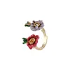 Earrings & Necklace Colorful Enamel Glaze Pink Red Flower Ring Set Wholesale Jewelry For Woman 2021 Trend