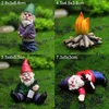 4PCS Fairy Garden Drunk Gnomes Miniature Ornaments Set Mini Dwarf Bonfire Statyer för Planter Flowerpot Decor Accessoarer 210908