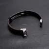 Roestvrij staal blanco glazuur gesp armband zwart bruin mannen lederen armbanden polsband bangle manchet mode sieraden wil en zandig