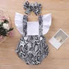 Przyjazd Letni 2-częściowy Baby Sleeve Stylish Print Romper z pałąkiem Zestaw Odzież dziecka 210528