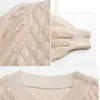 Elegante stricken V-ausschnitt Laterne Hülse aushöhlen tops Frauen Mode lose sexy Pullover damen Chic große größe lässig neue basis X0721