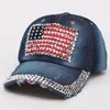 Flaga amerykańska Retro Kowbojski Kapelusz Mody Designer Diament Studded Peted Cap Regulowany Outdoor Travel Sun Kapelusze 5 kolorów