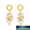 Élégant feuille cercle raisin chaîne imitation perle gland boucles d'oreilles pour les femmes coréen perle perles boucle d'oreille fête de mariage bijoux prix usine conception experte