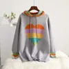 H.Sa Roupa Mujer Kobiety Dzianiny Sweter i Zwiąż Z Kapturem Słodki Serce Drukuj Rainbow Swetry Blue Jumper Pull Femme Hiver 210716