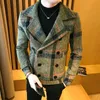 남자 양모 블렌드 2021 브랜드 의류 남성 고품질 레저 격자 무늬 모직 헝겊 코트 / 남성 슬림 겨울 따뜻한 코트 유지