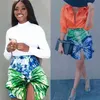 Summer Women's Tie-Dye Printed Skirt Lady's Fashion Contrast Color High Waist Mini With Bowknot For Nightclub Party 210619