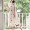PERHAPS U White V-neck Strawberry Embroidery Puff Short Sleeve Empire Long Dress Empire Sweet Summer Beach Holiday D2433 210529