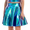 Summer Sexy Laser High Waist Mini PU Skirt Gonna Club Dance Ballo Shiny Gonne olografiche Harajuku JK Gonne a pieghe metalliche 210310