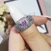 Choucong marka Desgin obrączki luksusowa biżuteria 925 Sterling Silver księżniczka Cut biały topaz CZ diament Pave 5A cyrkon Party obietnica kobiety Bridl zestaw pierścieni prezent