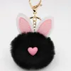 Keychains Pink Ear Fur Ball Keychain Pu Leather Metal Golden Bag Accessories Gift for Girls Miri22