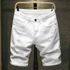 Summer Bianco Black Umens Denim Shorts Slim Big Dimensione Casual Ginocchio Lunghezza Breve Hole Jeans per Bermuda 210716