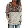 Sweats à capuche pour femme Sweatshirts Dames Gris Aztèque Géométrique Pull imprimé à manches longues Sweat-shirt tribal à capuche