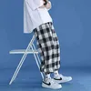 Trendy ekose streetwear pantolon erkek rahat pantolon yaz gevşek rahat rahat tüm maç Kore joggers pantolon 211201