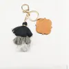 NEWPersonalized Wooden Keychain Party Favor Three-layer Cotton Tassel and Four-leaf Clover Wood Chip Pendant Key Ring Multicolor LLD11899