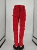 Pantalones de chándal apilados rojos para mujer Trajes de cintura alta Y2K Harajuku Joggers Streetwear Mall Goth Cargo Pantalones Safari Pantalones 210826