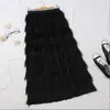 Tigena tassel maxi saia mulheres moda coreano casual franja alta cintura reta saia longa feminino senhoras preto branco 210306