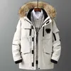Zima w dół kurtka mężczyźni moda futro kołnierz z kapturem parki płaszcz ciepłe białe kaczki w dół płaszcze casual mężczyzna damskie kurtki 211015