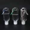 2021 50ml空のアルコール詰め替え可能なボトルのためのキーホルダーフックの透明な透明なプラスチック製の手ハンドサニタイザー