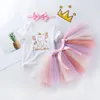 ins Baby Girl Cartoon Printed Tulle Romper Skirt 3PCS/Set 0-24 Month Newborn Infant Tutu Dress Cotton Top Rainbow Skirts