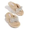 Hiver maison femmes fourrure pantoufles mode croix bande chaud en peluche dames en peluche chaussures confortable bout ouvert intérieur flou diapositives pour les filles