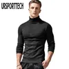 Outono Mens de Inverno Fino Térmico T-shirt Homens de Turtleneck Camisa Sólida Sólida Sólida Tops High-Necked Manga Longa T-shirts 210528