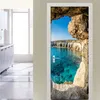 ملصقات زخرفية أخرى كهف Seasscape 3D PO خلفية الجداريات PVC مقاوم للماء ملصق الباب اللصق