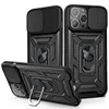 Shockproof 푸시 슬라이딩 윈도우 갑옷 전화 케이스 S20 S21FE A31 A51 A71 A32 A52 A72 5G 금속 링 브래킷 커버 13 12 11 케이스